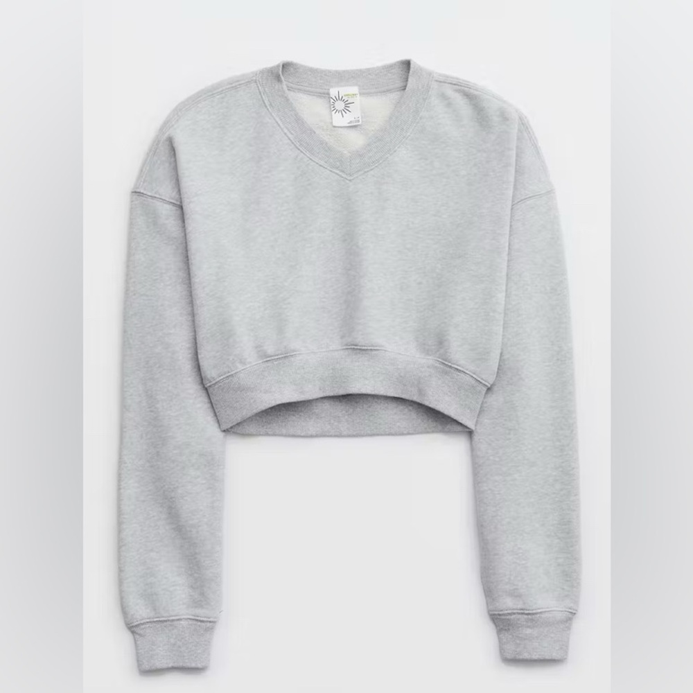 OFFLINE but Aerie Gray Maybe Later V-Neck Cropped Sweater